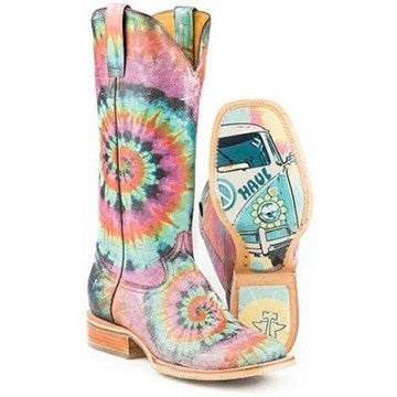 Tin Haul Groovy Boots für Damen mit Tie Died Camper Sohle Handgefertigt Pink