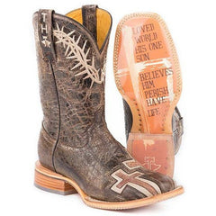 Women's Tin Haul My Savior Boots With Bible Verse Sole Handmade Brown