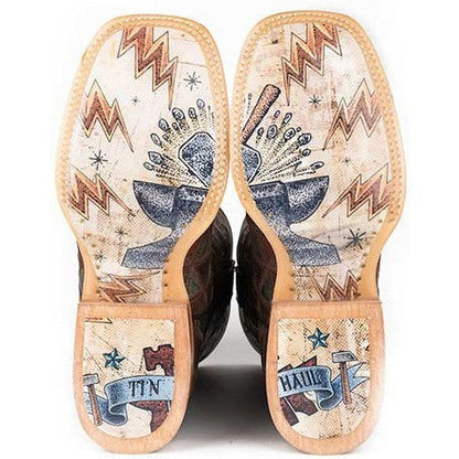 Men's Tin Haul Triangles With Anvil Of Power Sole Handcrafted Brown - yeehawcowboy