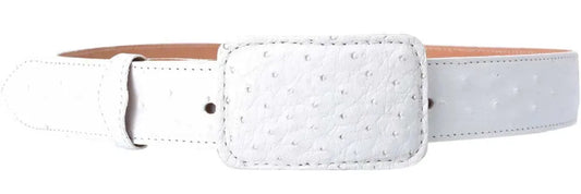 White Diamond Ostrich Belt White Leather Lining Genuine Handmade 1 1/2"