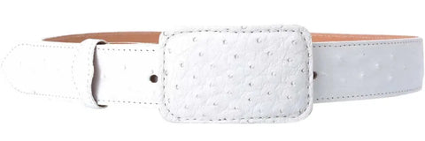 White Diamond Ostrich Belt White Leather Lining Genuine Handmade 1 1/2