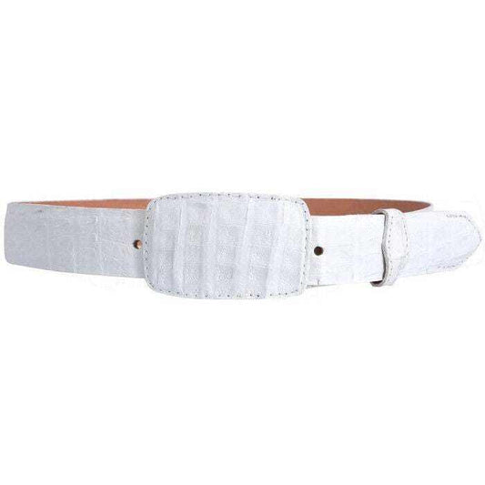 White diamond caiman crocodile belt with white leather lining and removable buckle