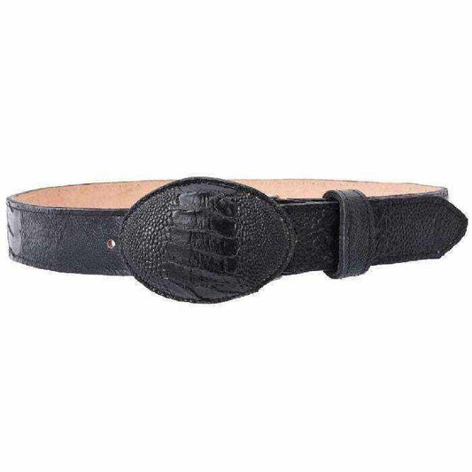 Handmade white diamond ostrich leg belt with black leather lining and removable buckle