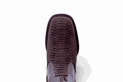 Hooch Boots Mens Python Print Botin Chocolate – Genuine Leather Square Toe
