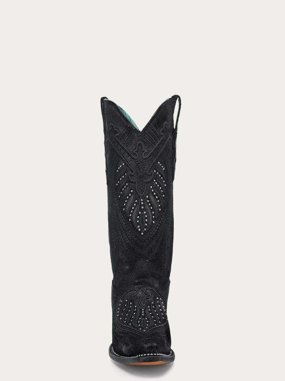 Women's Corral Black Genuine Leather Boots with Overlay, black leather with ornate stitching and studded decorative details