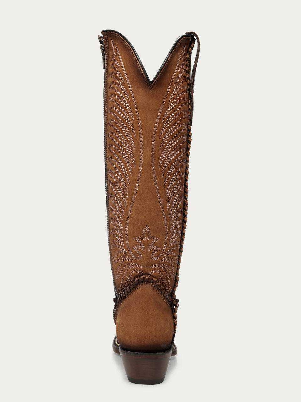 Women's Corral Honey Genuine Leather Boots with Embroidery, tall brown leather cowboy boot with stitched floral details