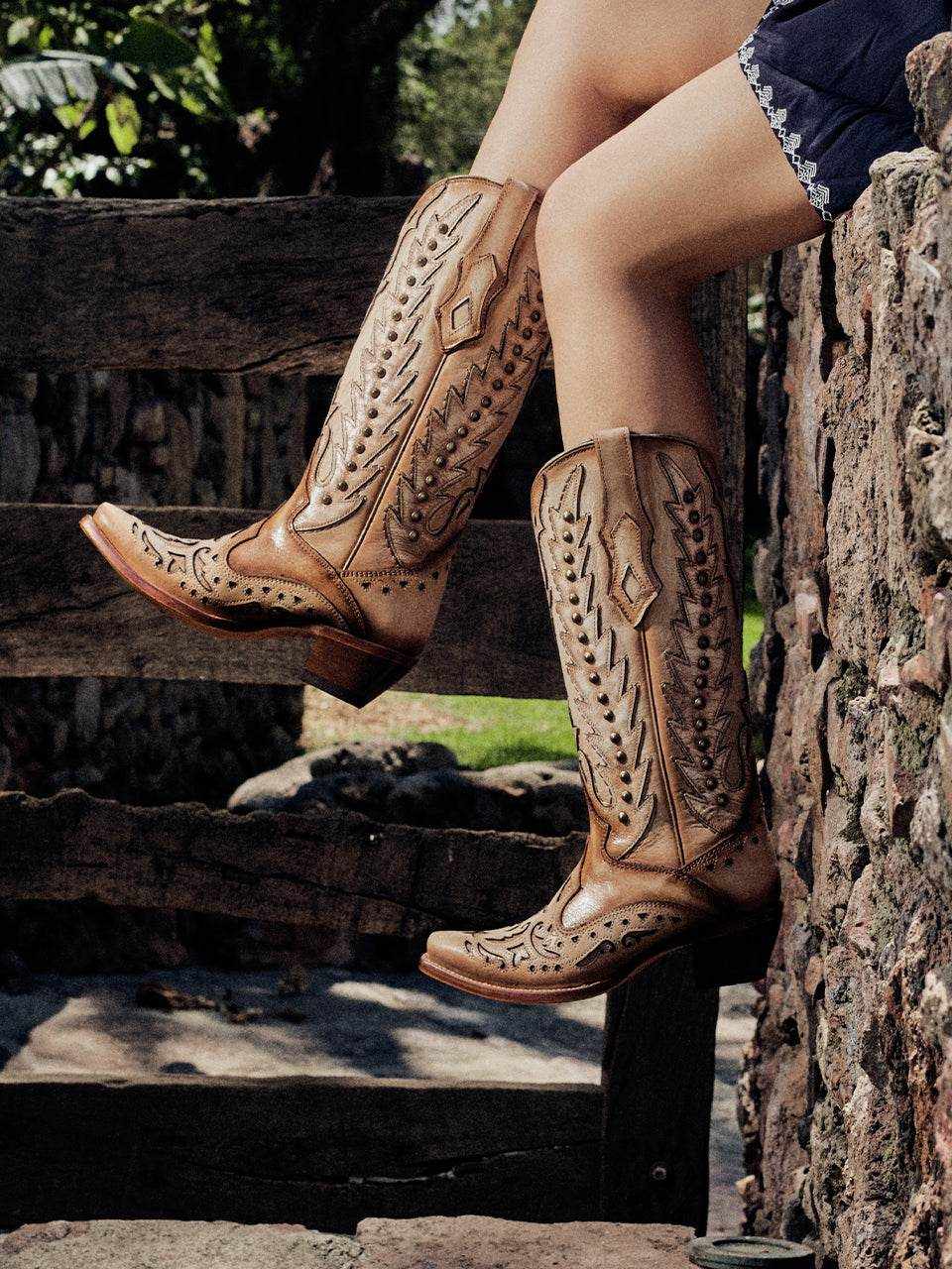 Women's Corral Sand Genuine Leather Boots with Embroidery, tan leather cowboy boots with stitched motifs and pointed toes