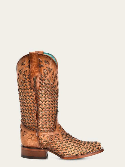 Women's Corral Sand Genuine Leather Boots with Glitter, tan leather cowboy boot with woven shaft and vamp