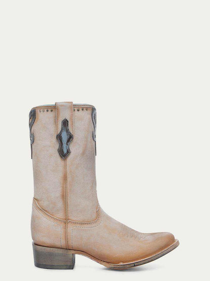 Women's Corral Sand Genuine Leather Boots with Studs, sand leather cowboy boot with dark stitched overlay, studded shaft trim and stacked heel