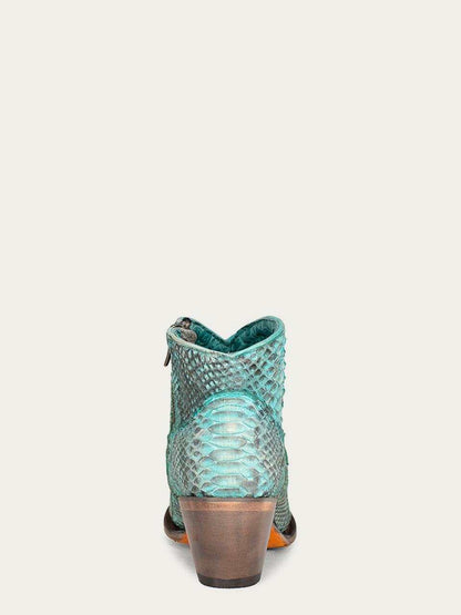 Women's Corral Turquoise Python Boots in turquoise genuine python leather, with textured scales and a stacked brown heel