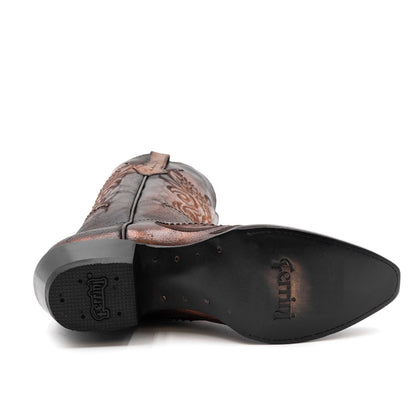 Women's Ferrini Masquerade Leather Boots in copper-toned leather, showing a black leather outsole and snip toe