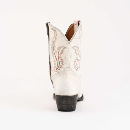 Women's Ferrini Molly Leather Booties in white leather with tan embroidered western stitching and a low black heel