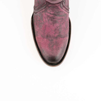 Women's Ferrini Stacey ankle boot in distressed purple leather with a rounded toe and dark welt stitching