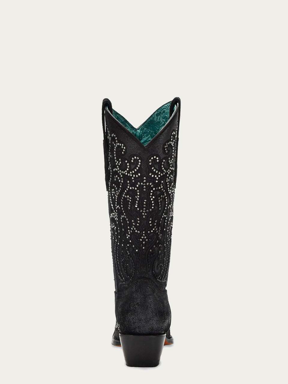 Women's Corral Black Genuine Leather Boots with Embroidery & Crystals, tall black boots with ornate studded embroidery