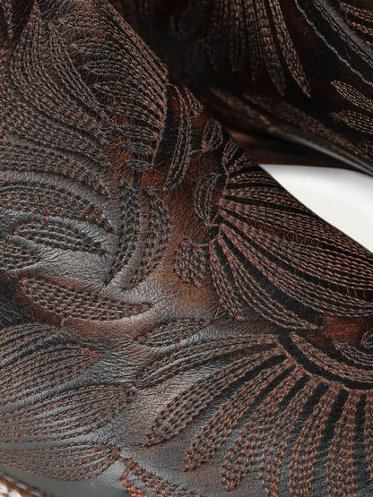 Women's Corral Black Genuine Leather Boots with Floral Petal embroidery in textured black leather