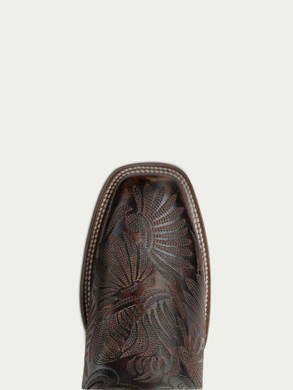 Women's Corral Black Genuine Leather Boots with Floral Petal featuring dark leather shaft with ornate floral embroidery