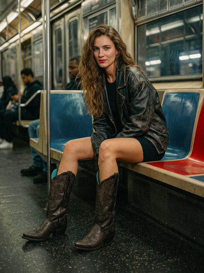 Women's Corral Black Genuine Leather Boots with Honey Floral Petal, dark brown embroidered cowboy boots with pointed toes
