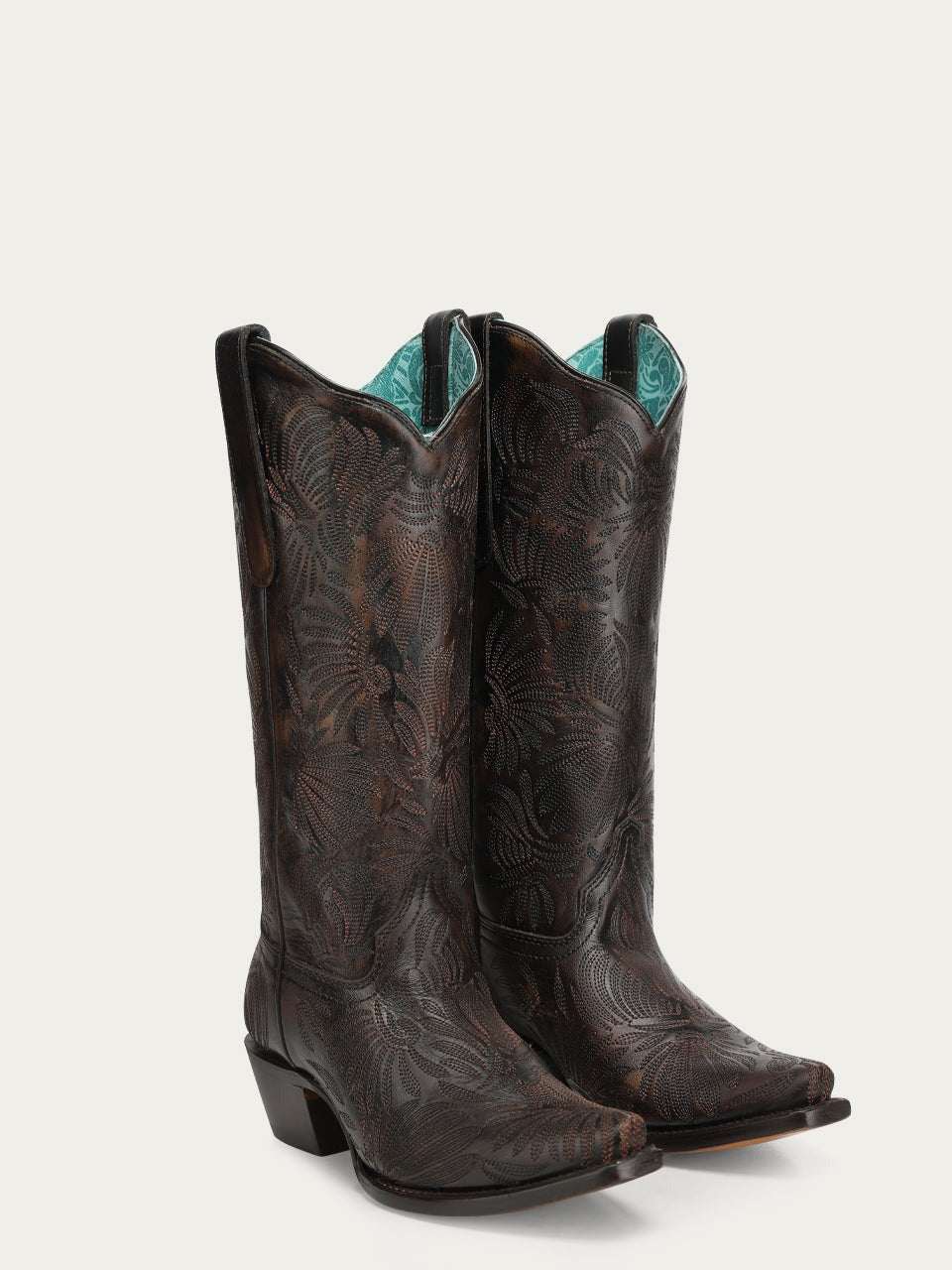 Women's Corral Black Genuine Leather Boots with Honey Floral Petal Embroidery