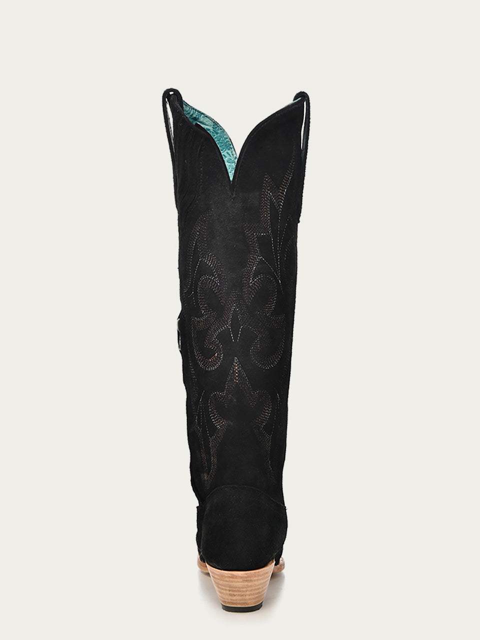 Women's Corral Black Genuine Suede Leather Boots with Embroidery, tall western boots with stitched floral shaft