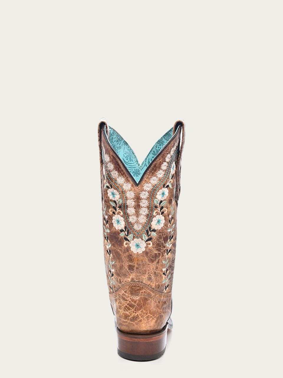 Women's Corral Boots Glow in The Dark cognac leather western boot with floral embroidery and pull-on straps