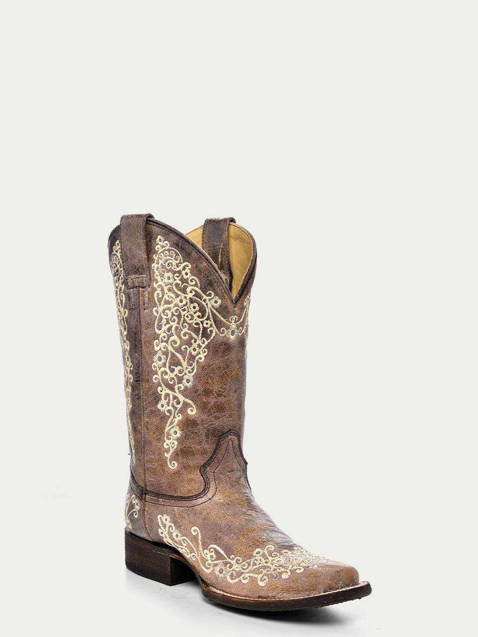 Women's Corral Brown Genuine Leather Boots with Embroidery