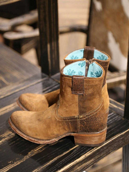 Women's Corral Chocolate Genuine Lamb Leather Boots with Abstract, brown leather Western boot with floral lining and pull straps