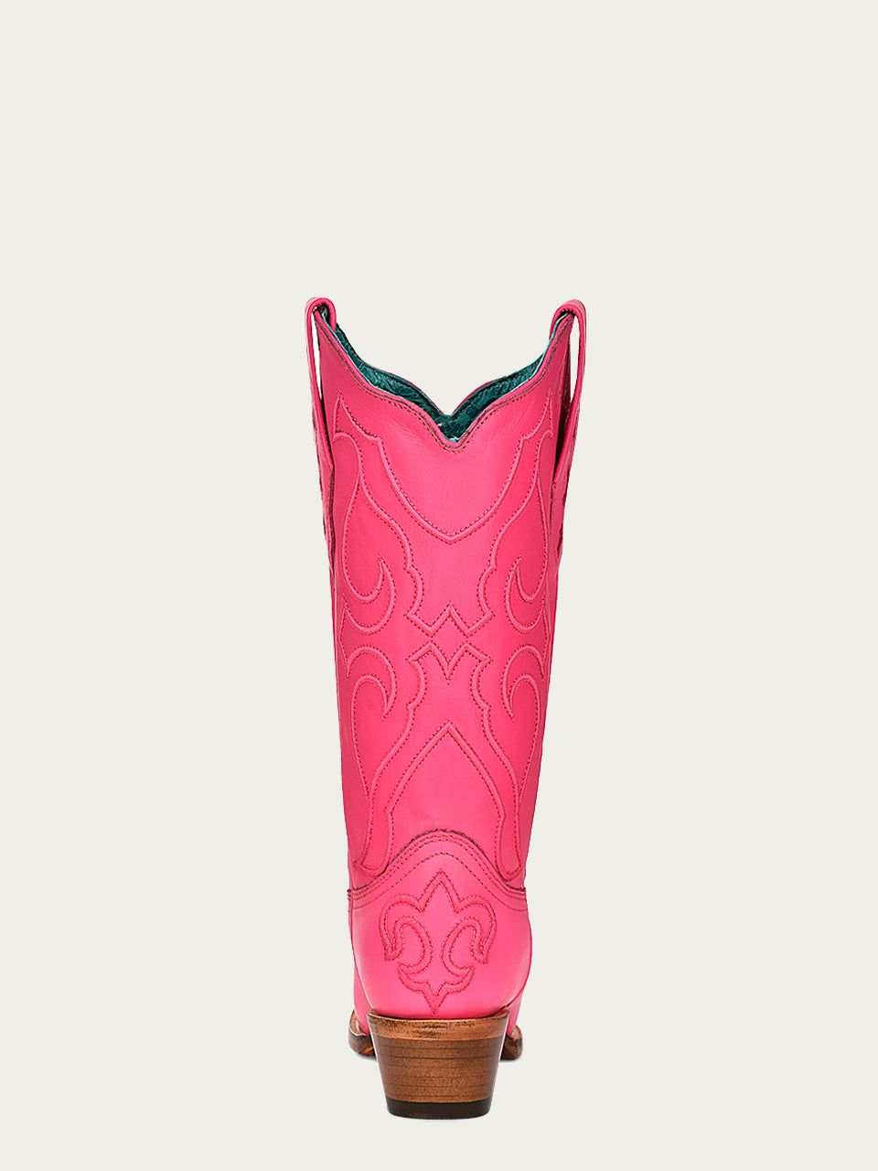 Women's Corral Fushia Genuine Leather Boots with Embroidery, bright pink leather western boots with stitched floral patterns