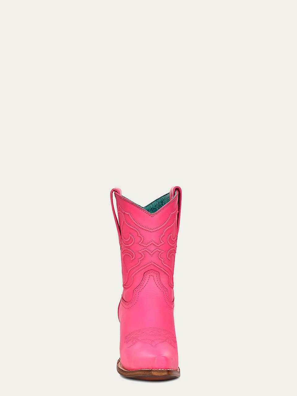Women's Corral Fushia Genuine Leather Boots with Embroidery Ankle Boot in bright pink leather with stitched western embroidery