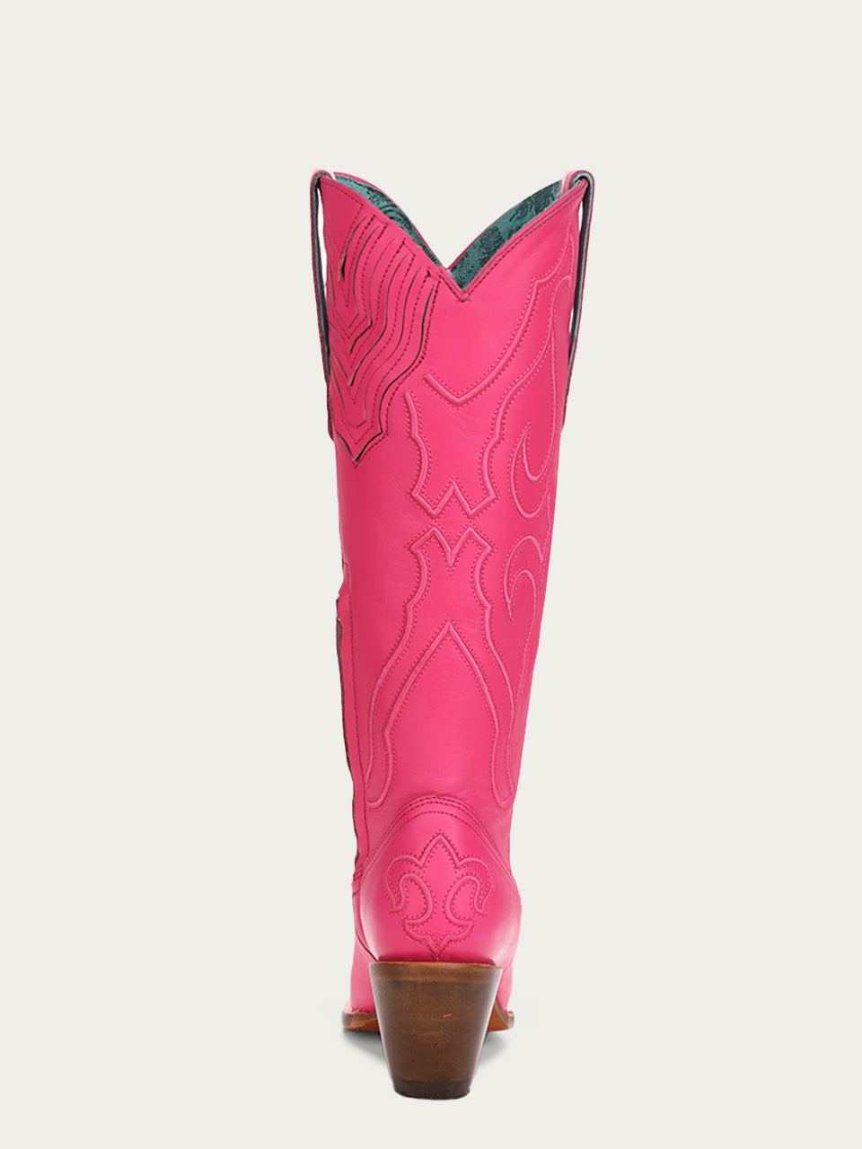 Women's Corral Fushia Genuine Leather Boots with Matching Stitch Pattern in bright pink leather with western embroidery