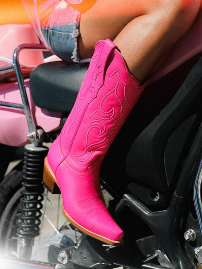 Women's Corral Fushia Genuine Leather Boots with Embroidery in vibrant pink leather with raised western embroidery and snip toe