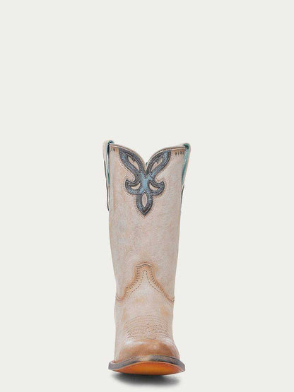 Women's Corral Sand Genuine Leather Boots with Studs, sand leather cowboy boots with dark ornamental shaft embroidery.