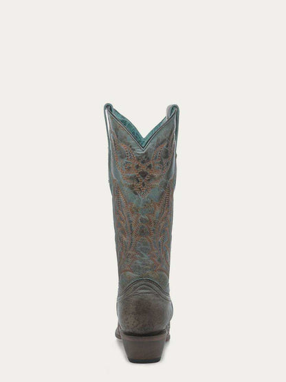 Women's Corral Turquoise Genuine Leather Boots with Embroidery, distressed leather with ornate western stitching and pull-on shaft
