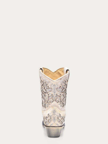 Women's Corral White Boots with Glitter Inlay & Crystals, white leather Western boot with ornate glitter and crystal embellishments