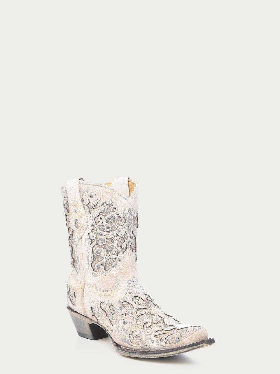 Women's Corral White Boots with Glitter Inlay & Crystals