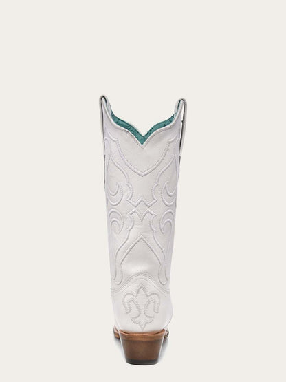 Women's Corral White Genuine Leather Boots with Embroidery, white leather western boot with raised floral embroidery