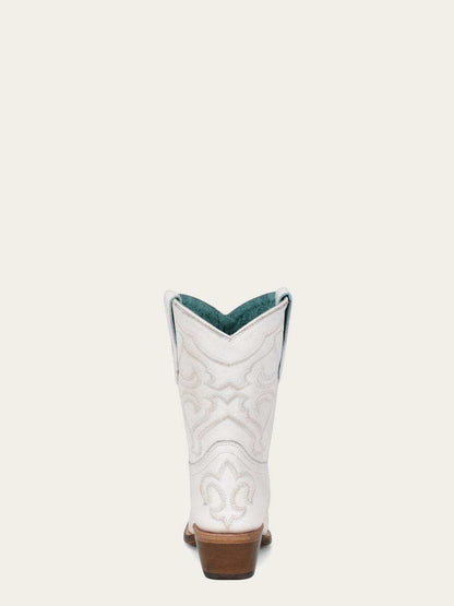 Women's Corral White Genuine Leather Boots with Embroidery, white leather cowboy boot with ornate tonal embroidery