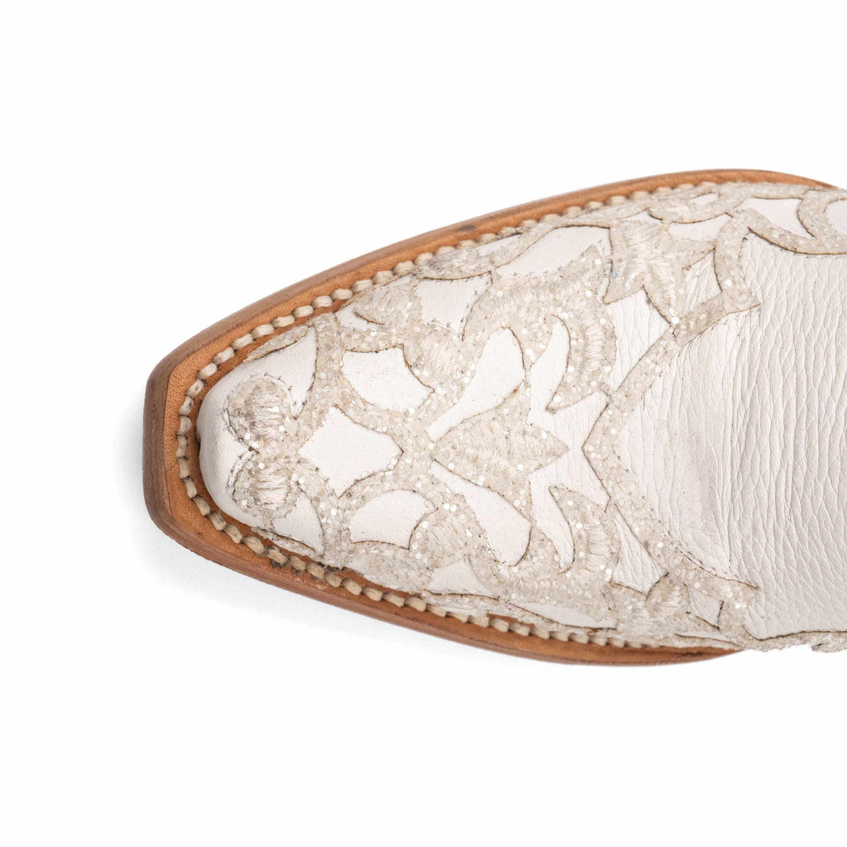 Women's Ferrini Starlight Leather Boots in white leather with sparkling embroidered floral detailing and a snip toe