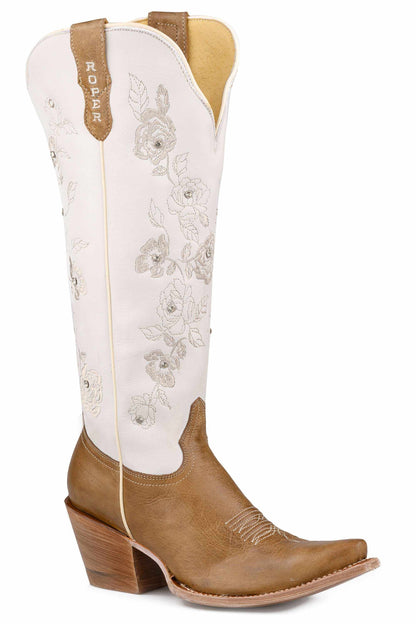 Women's Roper Chloe handcrafted brown leather boots with embroidered flower design