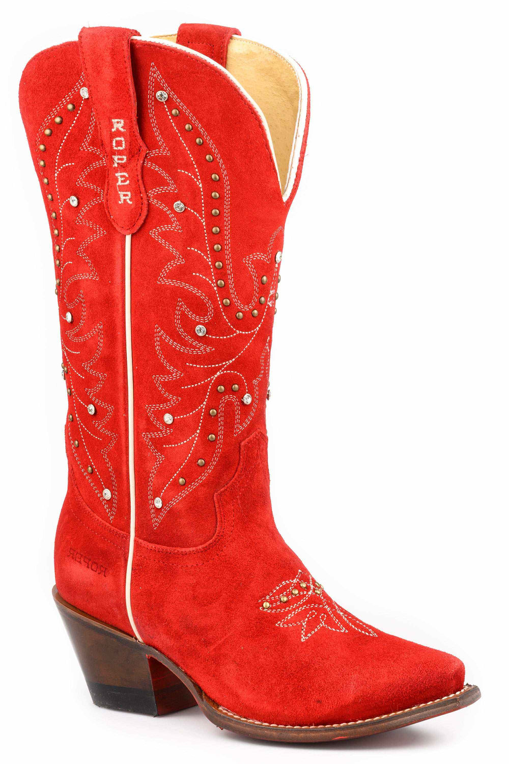 Women's Roper Scarlet Suede Leather Boots Handcrafted Red