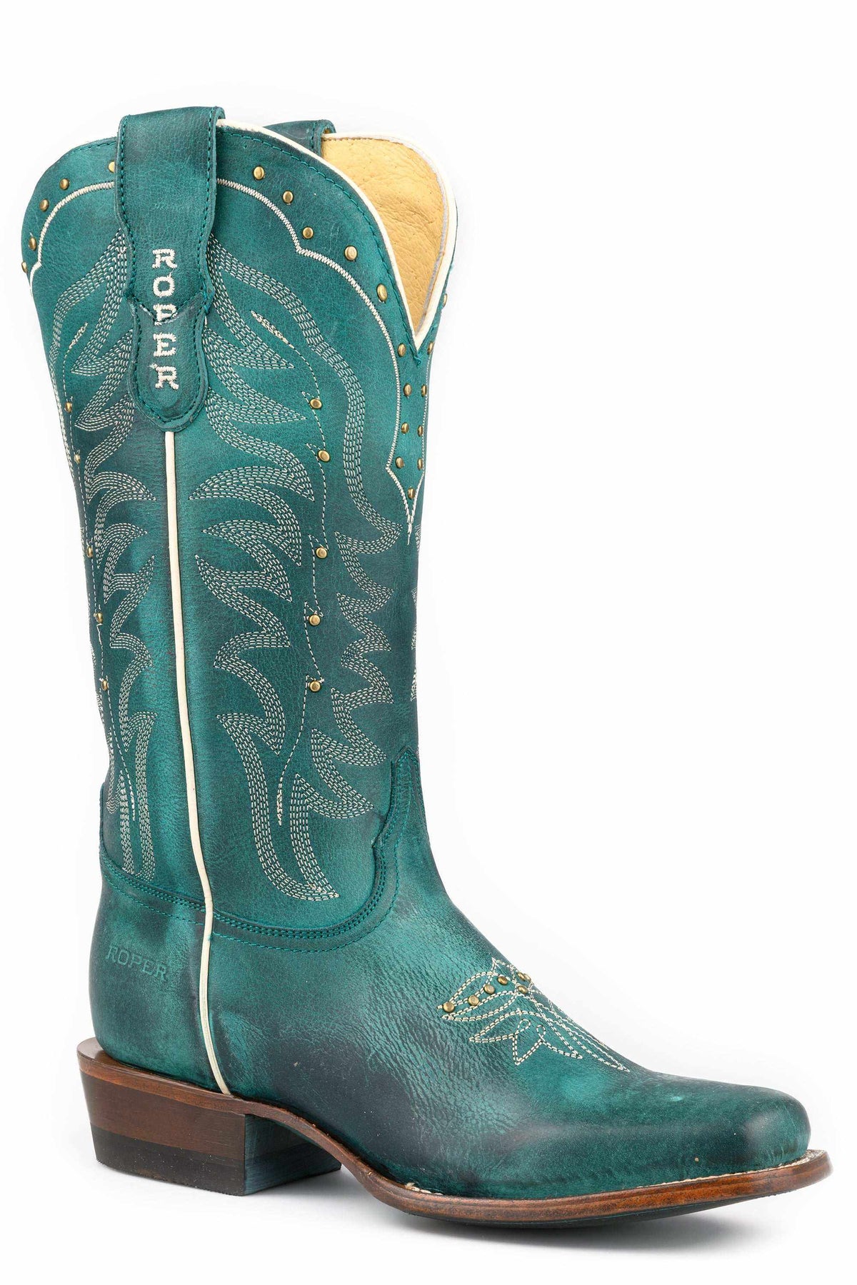 Women's Roper Turquoise Skye handcrafted leather boots with embroidery and studs