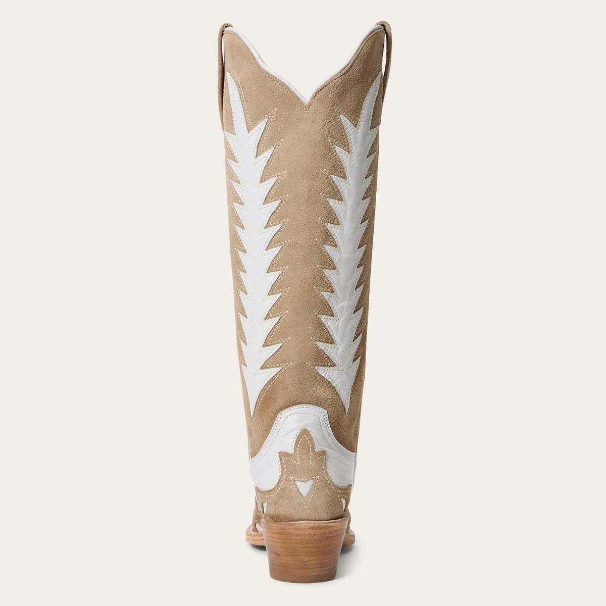 Women's Stetson Beth suede boots in cream with flame overlay and stacked heel