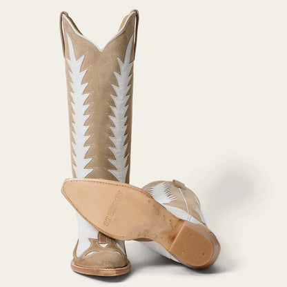 Cream women's Stetson Beth suede boots with flame overlay design