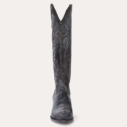 Womens black handcrafted Stetson Blair knee high boots with snip toe