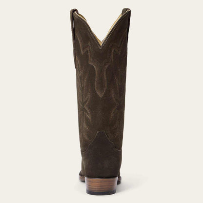 Womens Stetson Casey olive suede snip toe boots with embroidery
