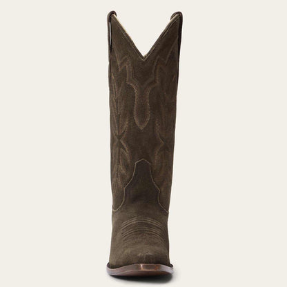 Women's Stetson Casey olive suede snip toe boots with embroidered shaft