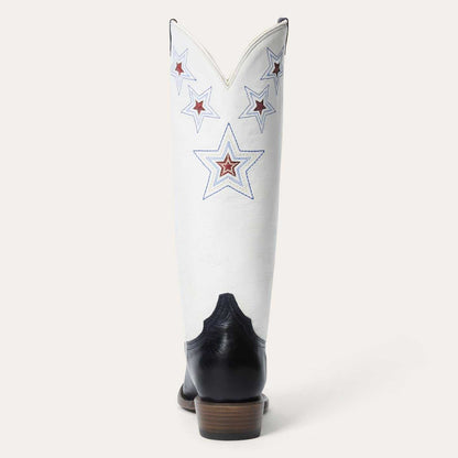 Womens Stetson Celeste blue leather boots with snip toe and star embroidery