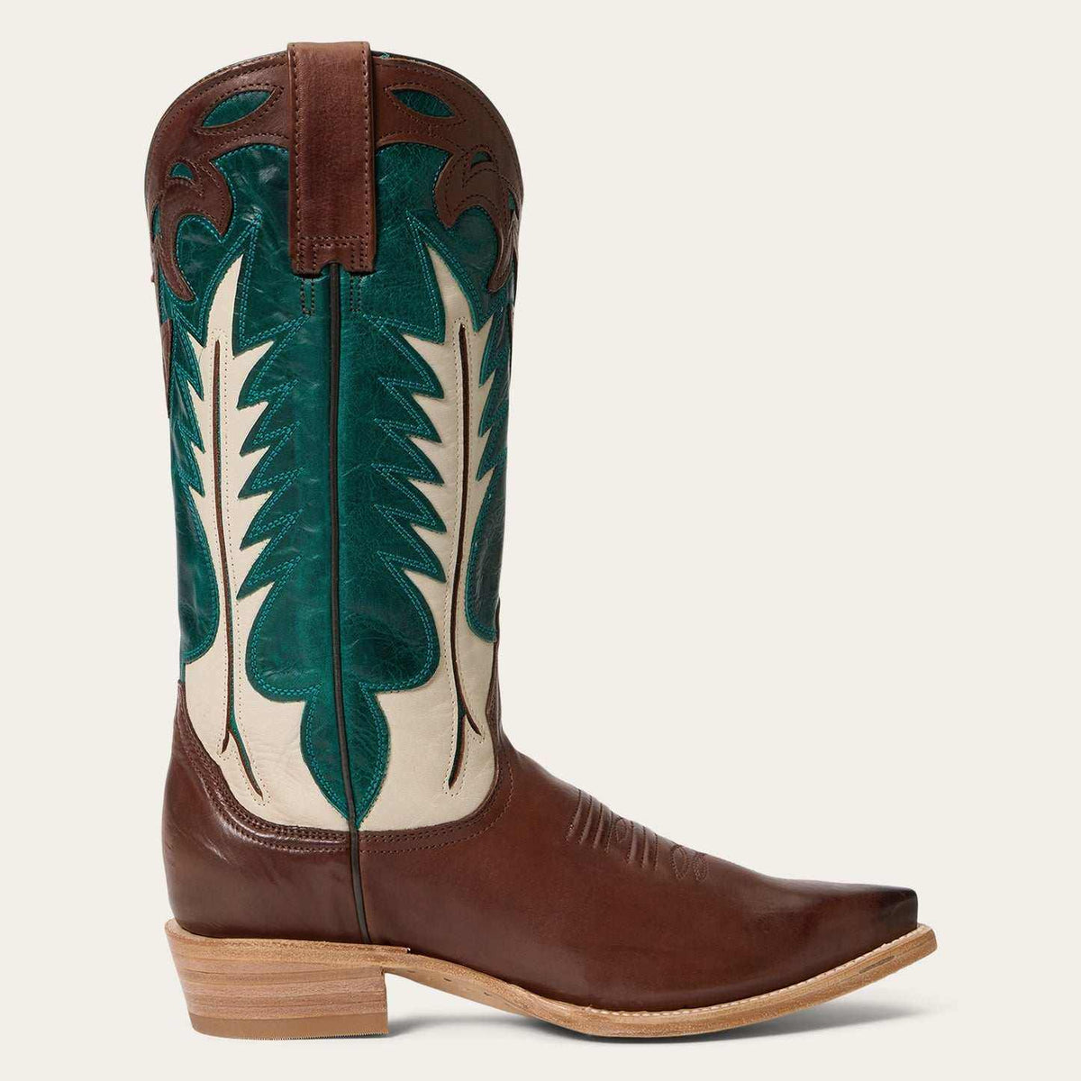 Brown handcrafted Women's Stetson Dani cowboy boots with turquoise shaft
