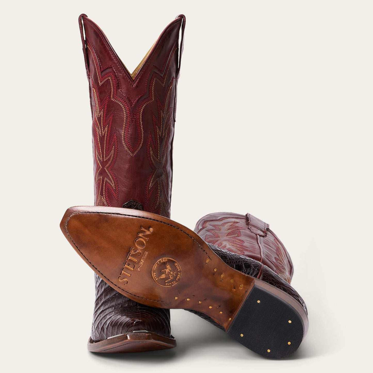 Womens Stetson Elizabeth Caiman boots chocolate snip toe handcrafted