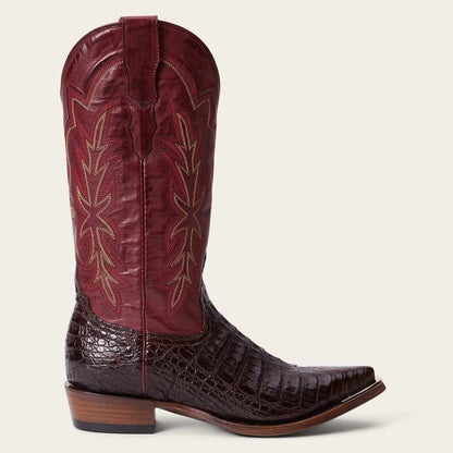 Womens Stetson Elizabeth Caiman chocolate boots with snip toe and embroidery