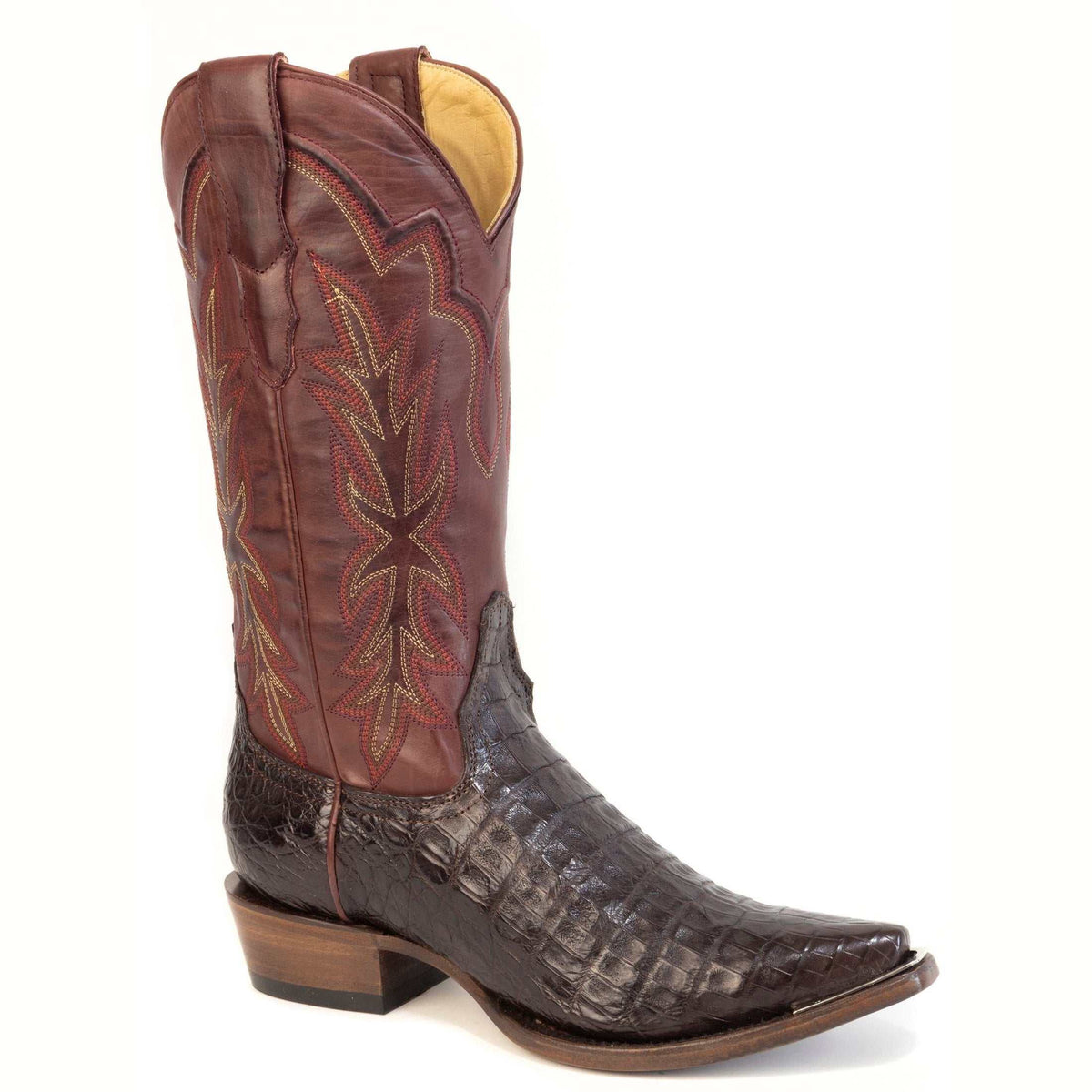 Women's Stetson Elizabeth Caiman handcrafted snip toe chocolate boots